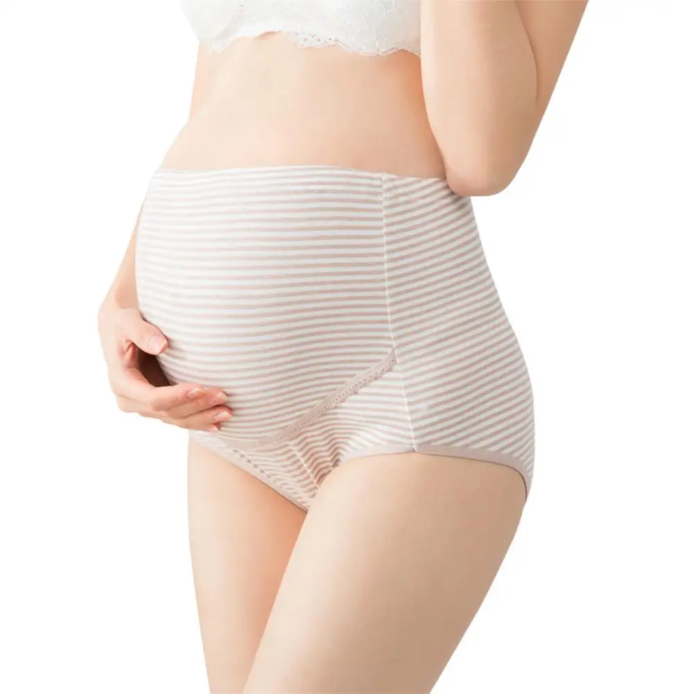 

Yfashion Pregnant Women Briefs Underwear High Waist Abdomen Lift Breathable Cotton Large Size Striped Panties Briefs Shorts