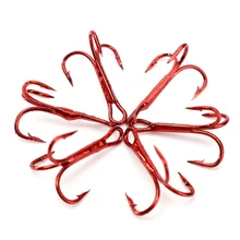 100 шт./компл. красный удочка углеродного Сталь Тройной Крючок для джиг-спиннинга бронзовых морских рыболовных крючков 5 типа