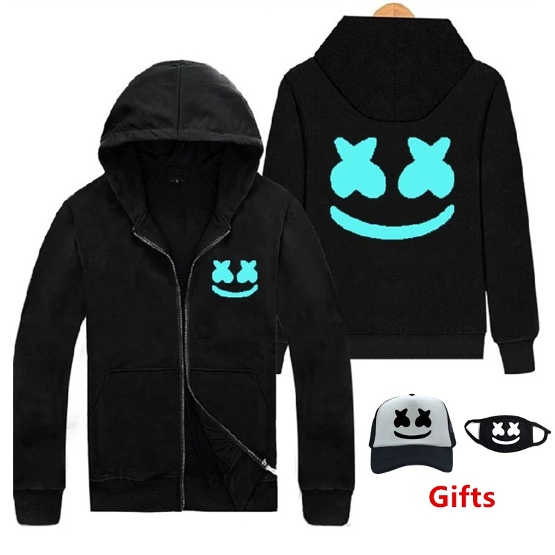 

Cap&Mask as Gifts Luminous glow in dark Marshmello hoodies sweatshirts hip hop Rapper Bboy DJ dancer tracksuits hooded jacket