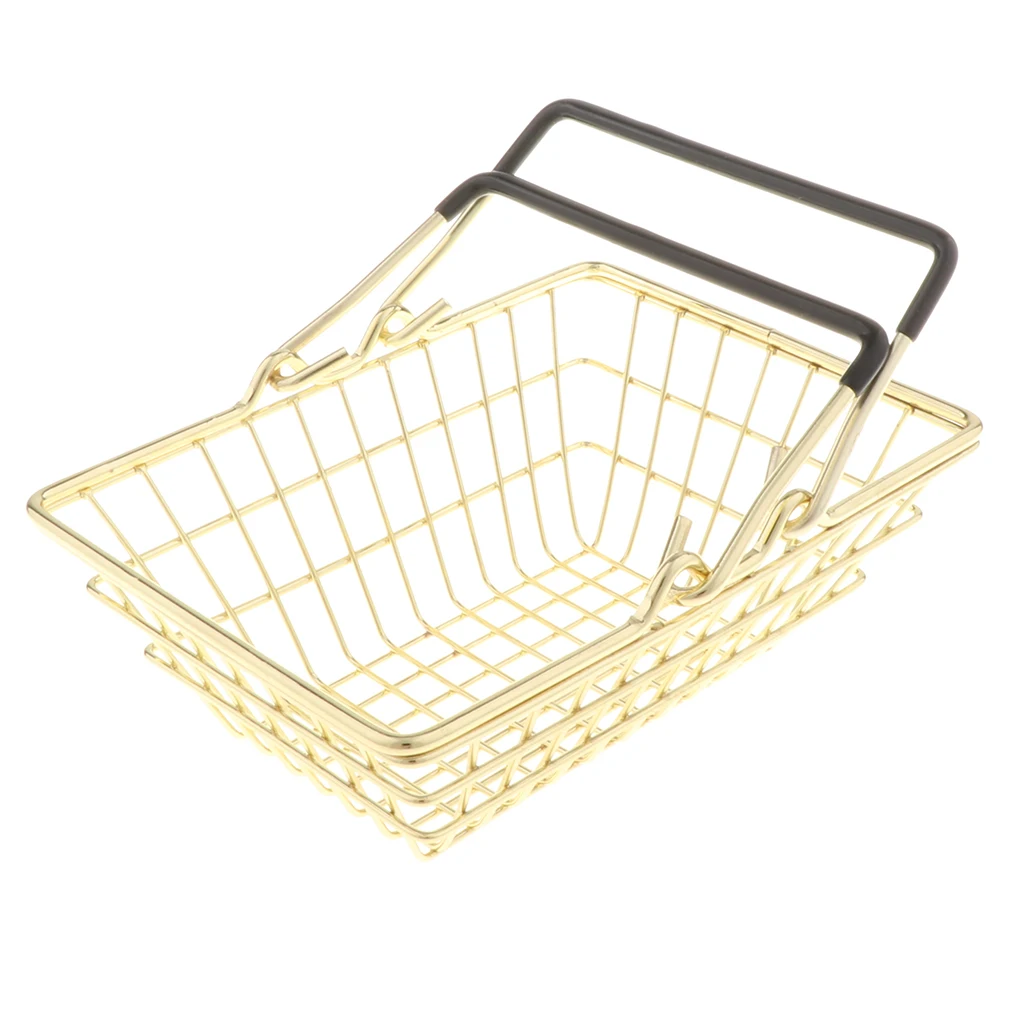 Mini Shopping Basket with Sturdy Metal Frame, Pen/ Pencil/ Cards Holder Desk Storage Toy