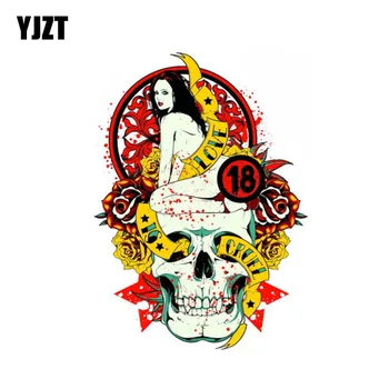 

YJZT 8.4CM*11.6CM Sexy Love Is Cruel 18 Prohibition Woman On Skull Stickers Decal Car Accessories 6-0735