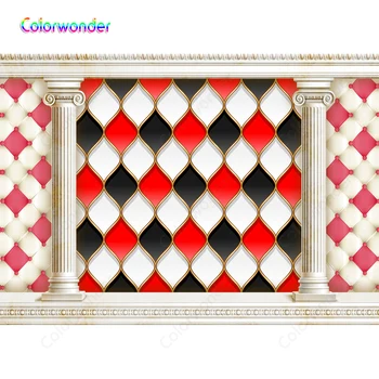 

Photographic Background Black Red with White Rhombus Wall 7x5ft Pink with White Curtain Backdrops for Photo Booth Studio Prop