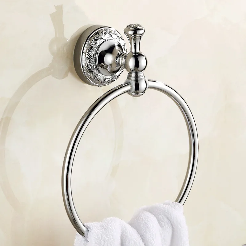 

Europe Antique Silvery Bathroom Accessories Carving Finish Pattern Chrome Plated Towel Ring/towel Hook Shower Rack Products W1