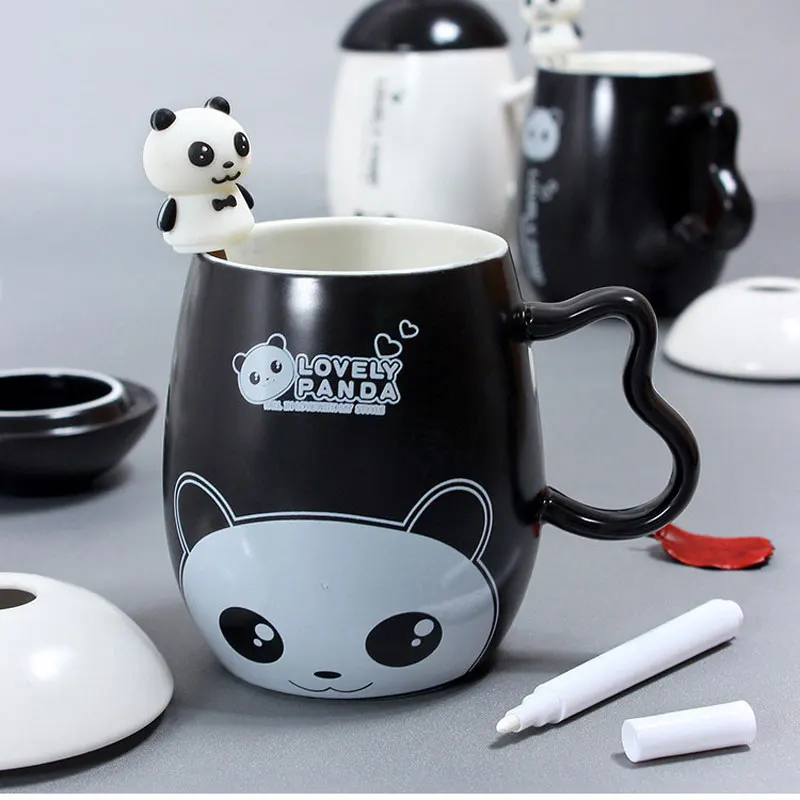 Керамическая кружка с пандой, милая керамическая чашка с животными, ложка-Панда и ручка, оставьте сообщение, самый популярный подарок на день рождения, кофейные кружки с молоком