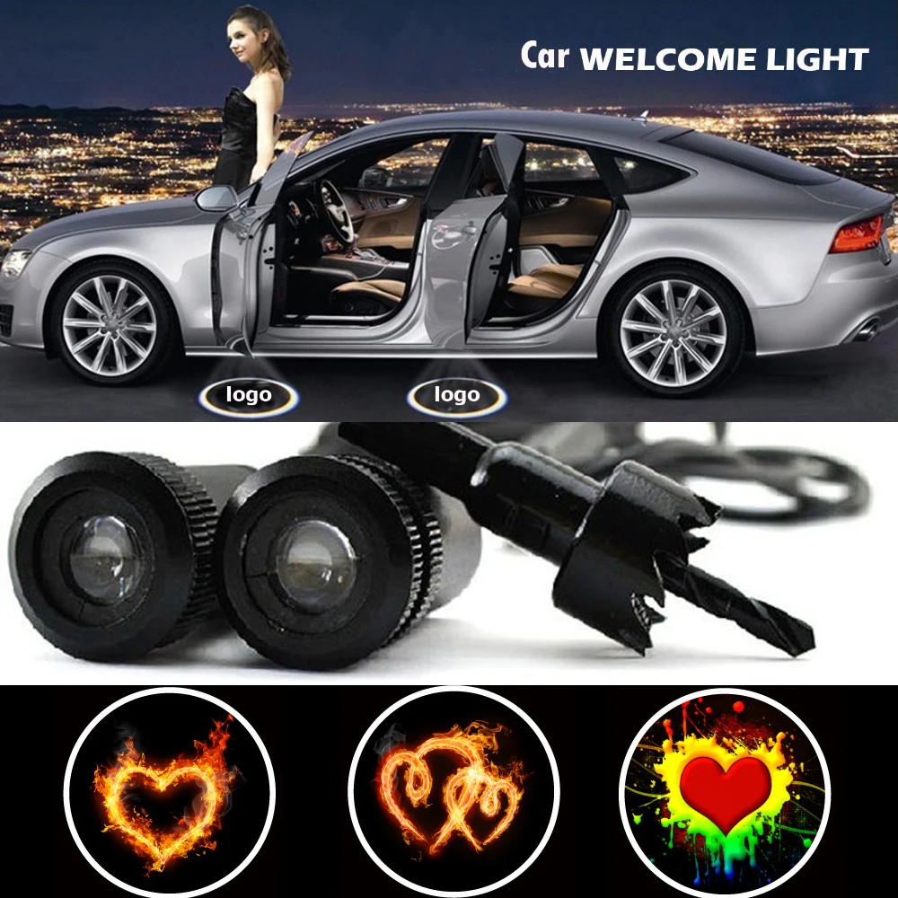

2 X Car Door Light Laser Welcome Ghost Shadow Projector Heart-shaped Logo Light for Toyota Vw Tiguan Bmw Audi Skoda Polo Golf
