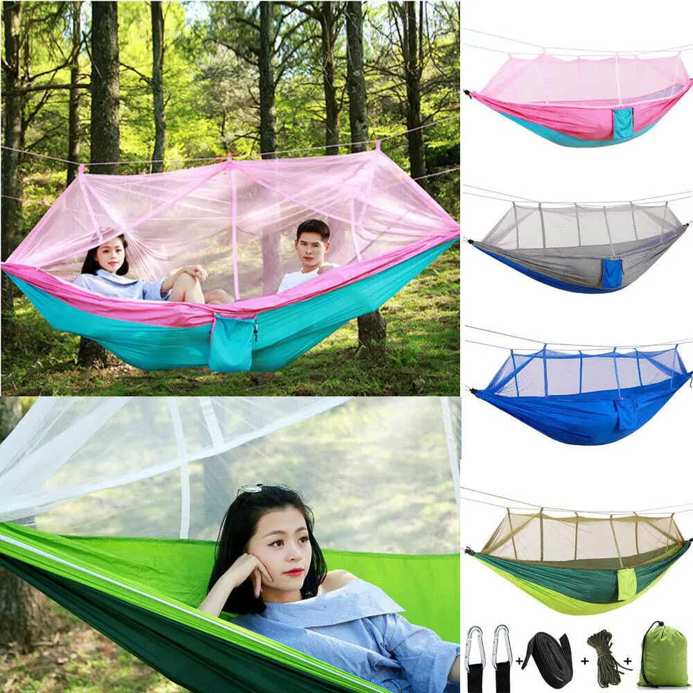 

New Arrival Summer Double Outdoor Person Travel Camping Hanging Hammock Bed Wi Mosquito Net Set