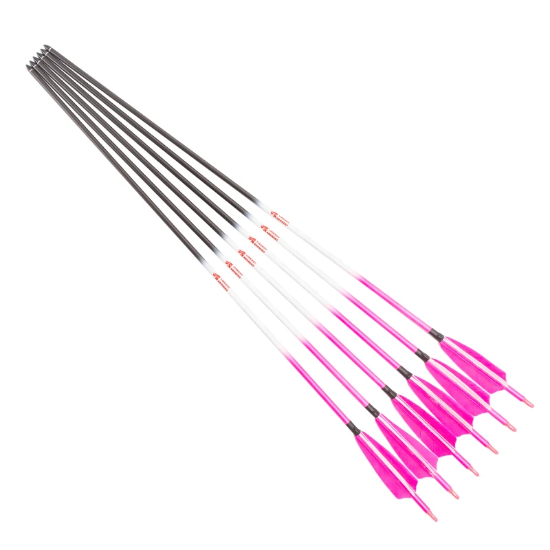 

6PCS Linkboy Archery Carbon Arrows Spine300-600 30/32inch 5inch Turkey Feather Arrow Point 75gr Compound Bow Hunting