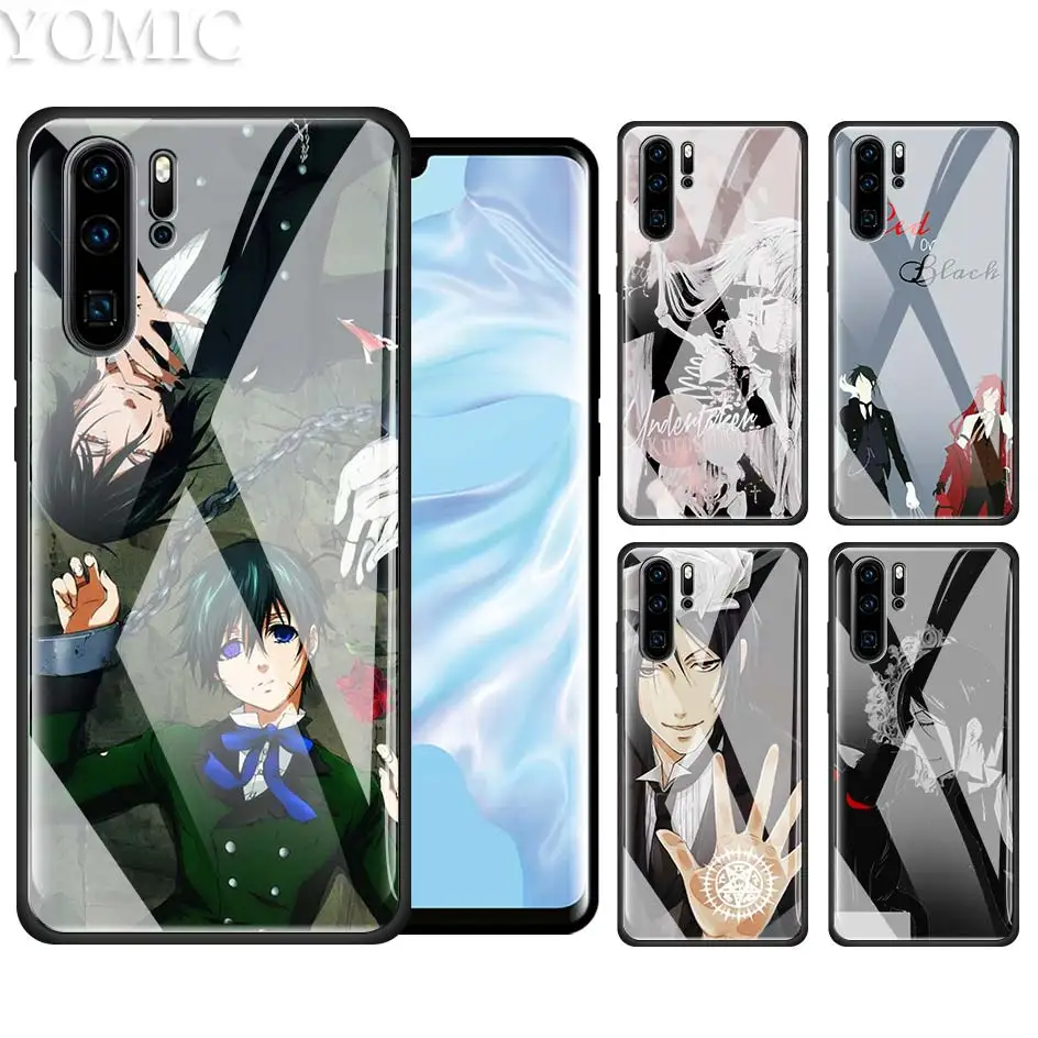

Tempered Glass Case for Huawei P20 P30 P10 Mate 10 20 Lite Pro Honor 8X 20Pro Fundas Capa Phone Coque Cover Anime Black Butler