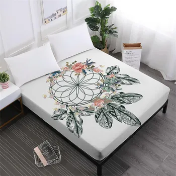 

Dreamcatcher Series Bed Sheets Colorful Feather Print Fitted Sheet Animal Deer Owl Print Sheet Deep Pocket Mattress Cover D25