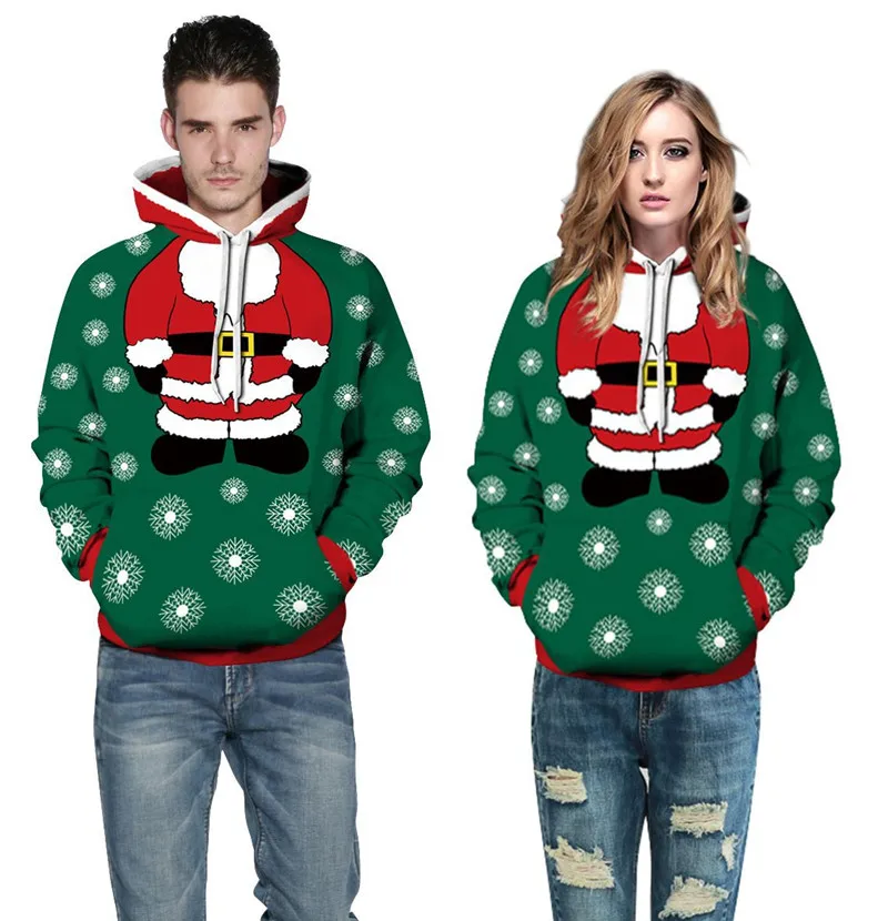 Adogirl 2017 Christmas Women Men Santa Claus Snowflake 3d Print Hooded Sweatshirt-1