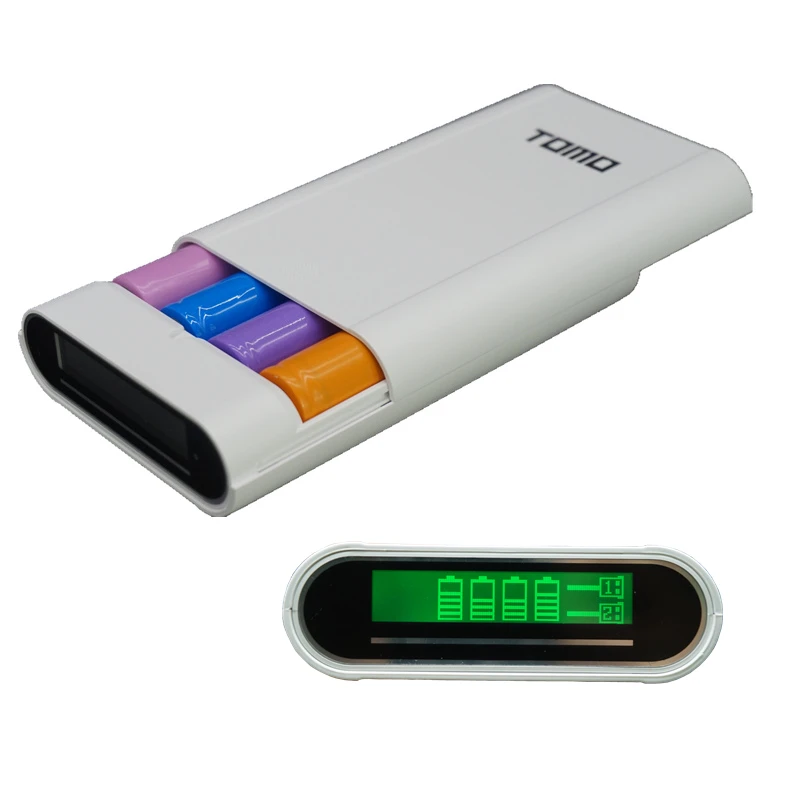 TOMO V8-4 Intelligent portable DIY display power bank 18650 battery charger case 5V 2.1A output max for cellphones pad tablet