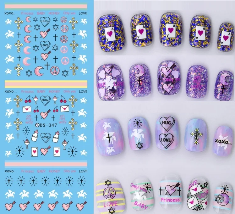 Дизайн Rocooart DS306 переводные наклейки для ногтей с водой Harajuku Element Line Figures Nail Wrap sticker Tips Manicura nail Decal - Цвет: DS347