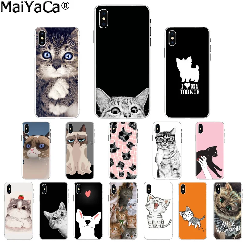 

MaiYaCa Cartoon Cat Cute Cats Dog Smart Cover Transparent Soft Phone Case for Apple iPhone 8 7 6 6S Plus X XS MAX 5 5S SE XR