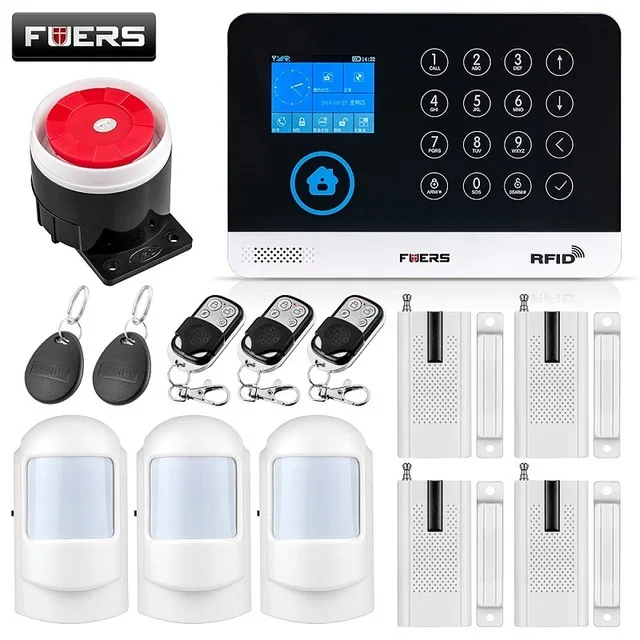 Kit 4 FUERS WG11 Wi-Fi GSM беспроводная домашняя бизнес охранная сигнализация Система управления приложением сирена RFID детектор движения PIR датчик дыма - Цвет: Kit 4