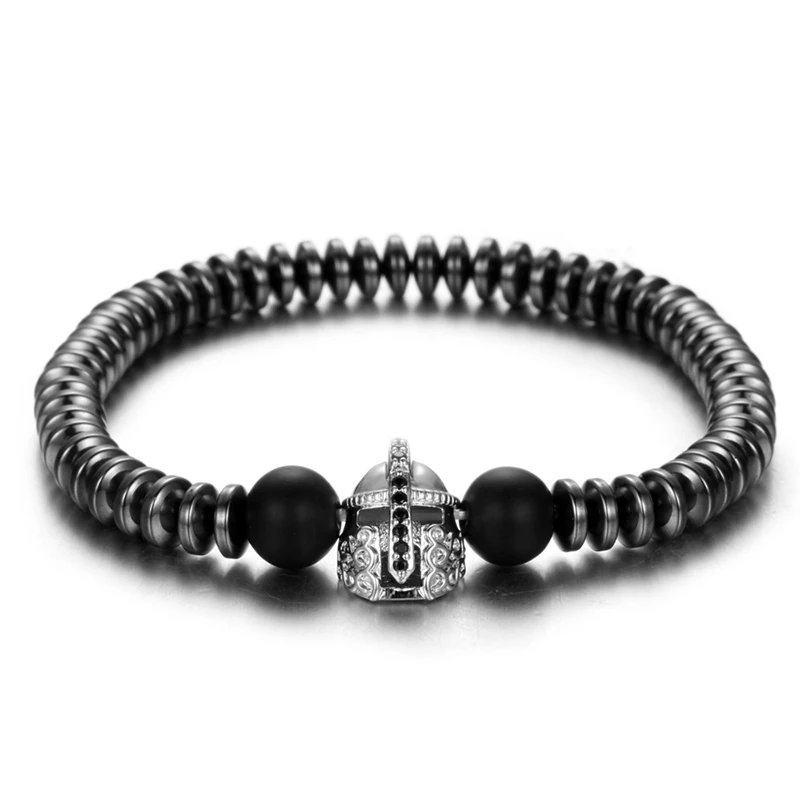 

Noter Punk Spartacus Helmet Bracelets Men 8mm Irregular Hematite Braslet Male DIY Handmade Summer Jewelry Pulseira Masculina
