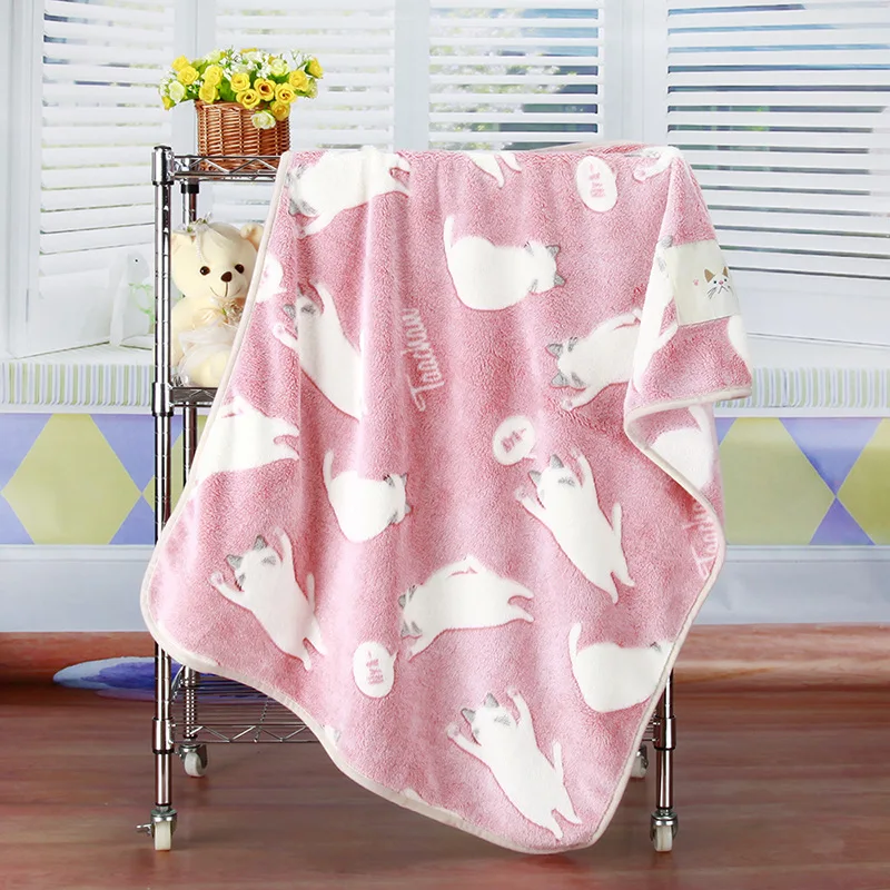 

Coral Fleece Blanket Super Soft Children Blanket Cute Cat Pattern Spring Summer Air Conditioning Blanket Pink and Blue 150x100cm