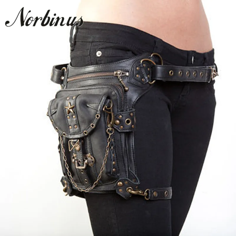 Hot Norbinus Women Waist Bag Packs Motorcycle Thigh Drop Norbinus Women Waist Bag Packs Motorcycle Thigh Drop Leg Hip Belt Bags Punk Rock Messenger Shoulder Crossbody Holster