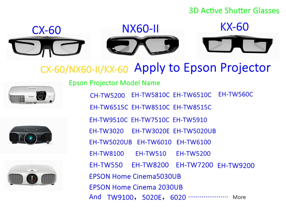 1pcs/lots 3D RF Bluetooth Active Glasses for Epson ELPGS03 Home Cinema Projector