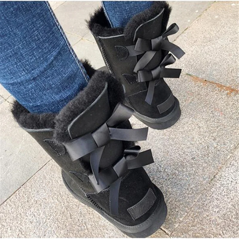 Flat Slip 2018 Mid Invierno On Marrón Eunice Nieve Choo Negro De Rosa Botines Snowboots Botas d Mujer c A calf Dos Australiano b Bowknots 6w7aqF