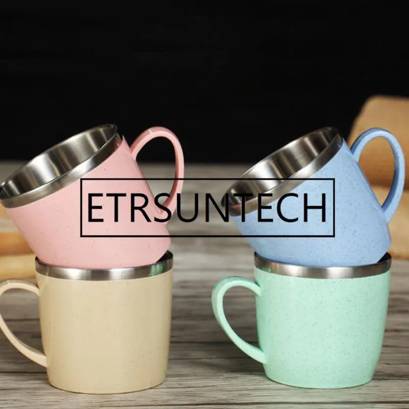 

30pcs 220ml Stainless Steel Colorful Insulation Coffee Cup Camping Wheat Straw Tea Juice Milk Children Drinking Mug