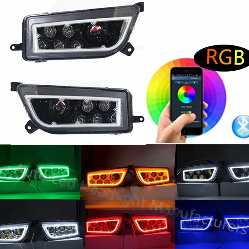 Для Polaris RZR фары светодиодный RGB Halo комплект многоцветная подсветка Angel Eyes приложение Bluetooth дистанционное авто аксессуары ATV светодиодный фонарь