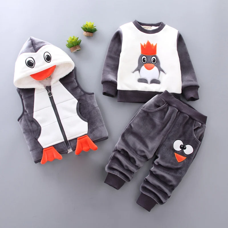 

Cartoon Animal Autumn Winter Kids Clothes Sets Unisex Baby Set 3pcs Hoodies+Outwear Coat+Pants Toddler Boys Girls Outfit Suits