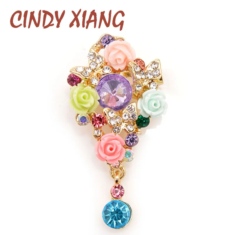 

CINDY XIANG New Arrival Colorful Beautiful Resin Flower Brooches for Women Wedding Garden Style Brooch Pin Summer Fashion Gift