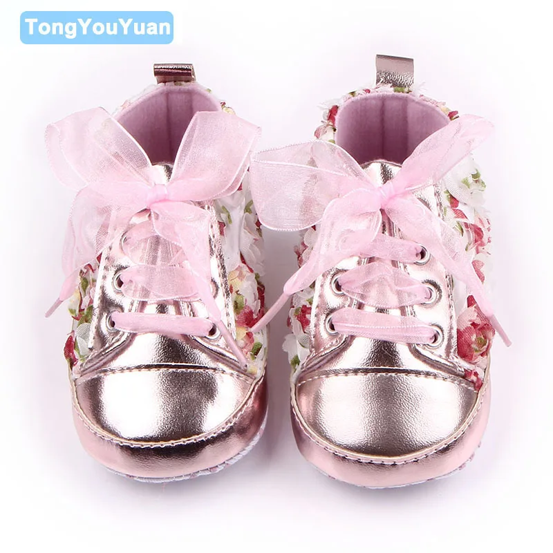 

Hot Selling Baby Girl Leisure Shoes With Rose Flower Riband Lace-Up For 0-15 Months