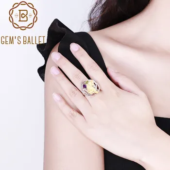 

GEM'S BALLET Natural Peridot Amethyst Colorful Rings 925 Sterling Silver Monstera Leaves Adjustable Ring For Women Fine Jewelry