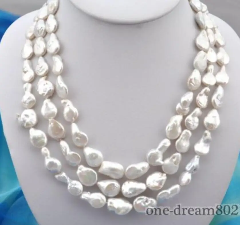 

3row 18" 12mm baroque white freshwater pearl necklace