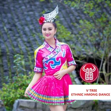Женщина Вышивка хмонг одежда этап костюмы для сцены хмонг Китайская одежда хмонг костюмы розовый Мяо одежды