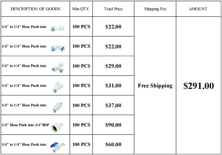 

7 Types RO Water Pipe Fittings Each Type 100pcs Free shipping