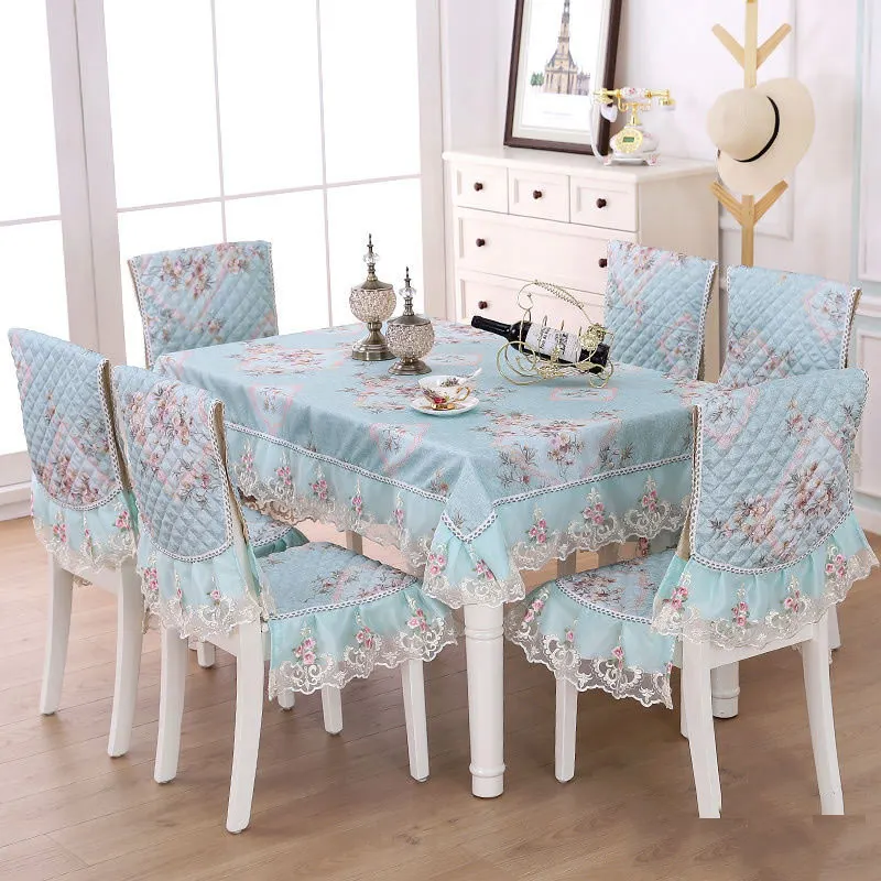 

13pcs/Set Jacquard Table Cloth Set Cover 150x200cm Lace Chair Decorat Set Wedding Pastoral Style Palcemats Rectangle Tablecloth