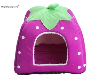 

1PC Pet Cat House Foldable Soft Winter Leopard Dog Bed Strawberry Cave Dog House Cute Kennel Nest Dog Fleece Cat Bed OZ 001