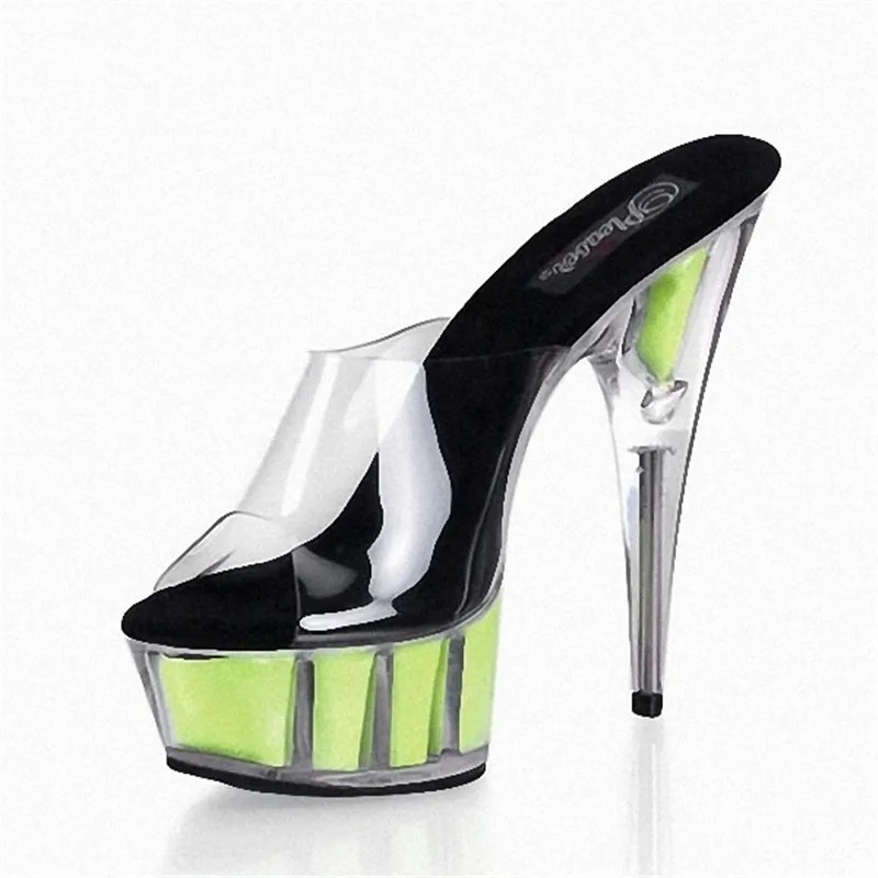 

New, transparent platform high heels, 15cm sexy model sandals, pole Slippers