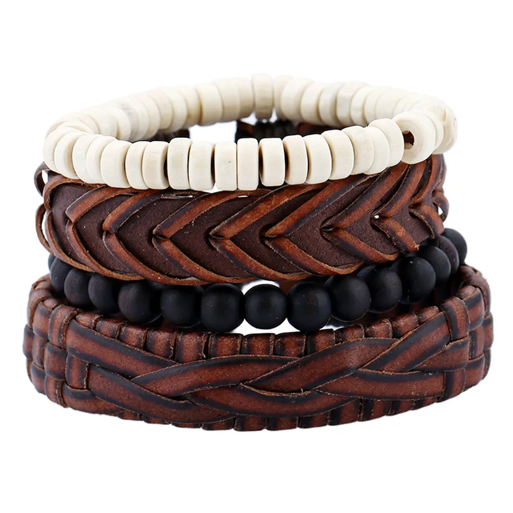 Leather Bead Mens Bracelet-in Charm Bracelets from Jewelry