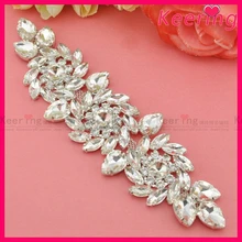 New Arrival19 3x5 4cm Shiny Silver Crystal Rhinestone Applique Clear font b Wedding b font Motif