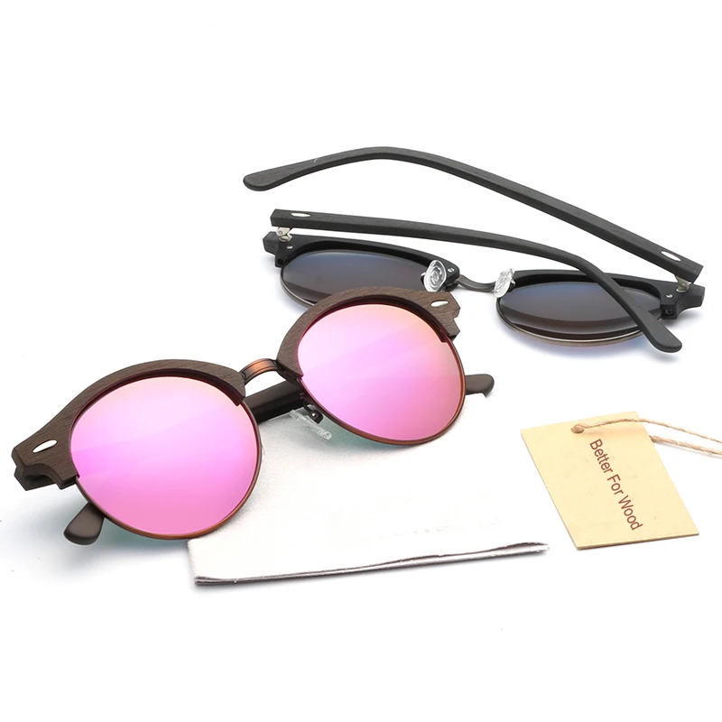 Винтаж ацетатные поляризованные солнцезащитные очки древесины защита от солнца Очки для мужчин и женщин Ретро Круглый Оттенки 4246