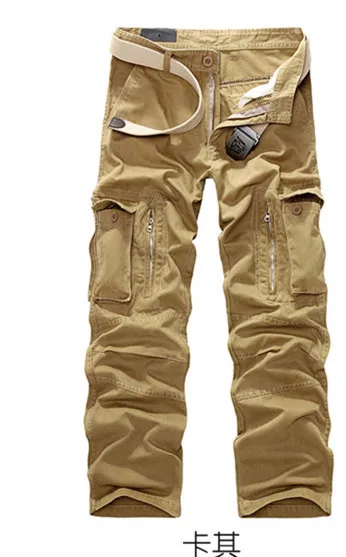 Модные камуфляжные военные брюки карго с принтом, мужские Свободные мешковатые тактические брюки, повседневные хлопковые мужские брюки с несколькими карманами, большой размер 40 - Цвет: 012 khaki