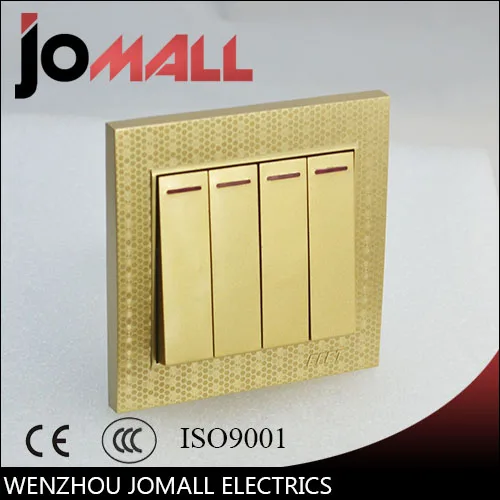 

Luxury gold Wall Switch Panel, Light Switch 4 Gang 2 Way Push Button LED Indicator 16A,110~250V, 220V