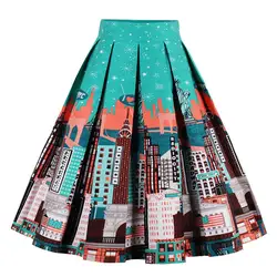 S Женская летняя Цветочная печать 50 s 60 s винтажные юбки 2018 Мода Линия Хлопок Высокая талия ретро офисные юбки Повседневные Feminino юбка