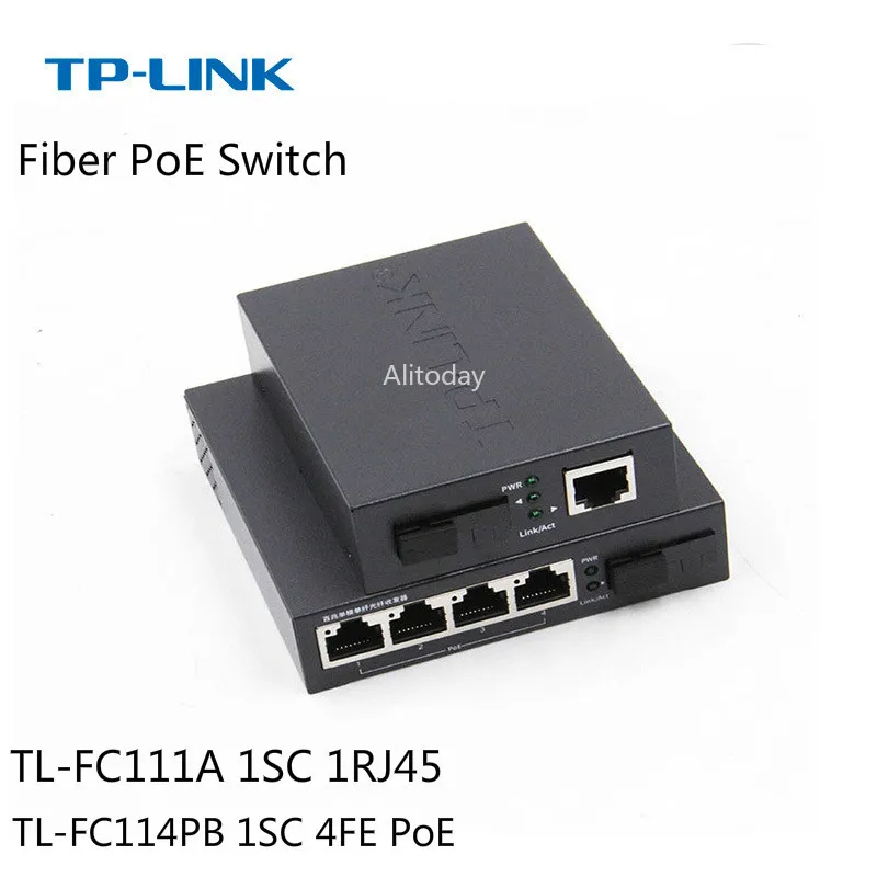 TP-Link 4-Порты и разъёмы медиаконвертер PoE 10/100 м однорежимный одинарный волоконно-оптический трансивер 1 пара SC(TL-FC111A+ TL-FC114PB