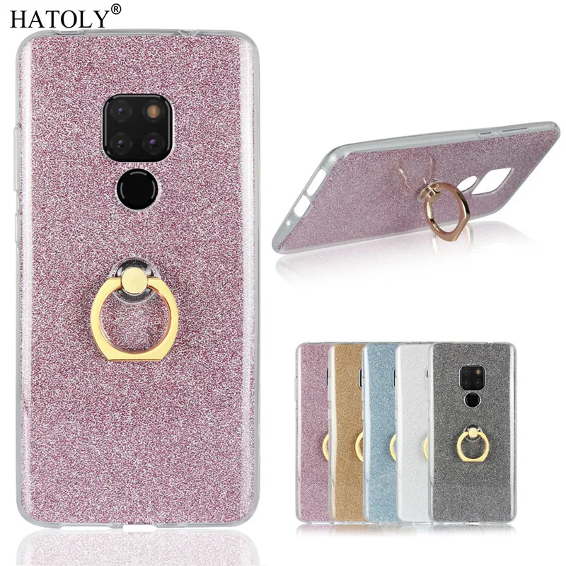 

Huawei Mate 20 Case Shiny Glitter Bling Silicon Phone Case Cover For Huawei Mate 20 Soft TPU Finger Ring Bracket Back Funda Capa