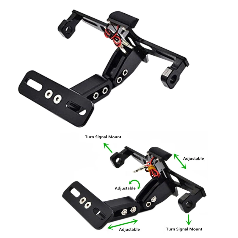 Держатель номерного знака для мотоцикла с ЧПУ, светодиодный кронштейн, алюминиевый синий/черный Регулируемый угол, держатель номерного знака