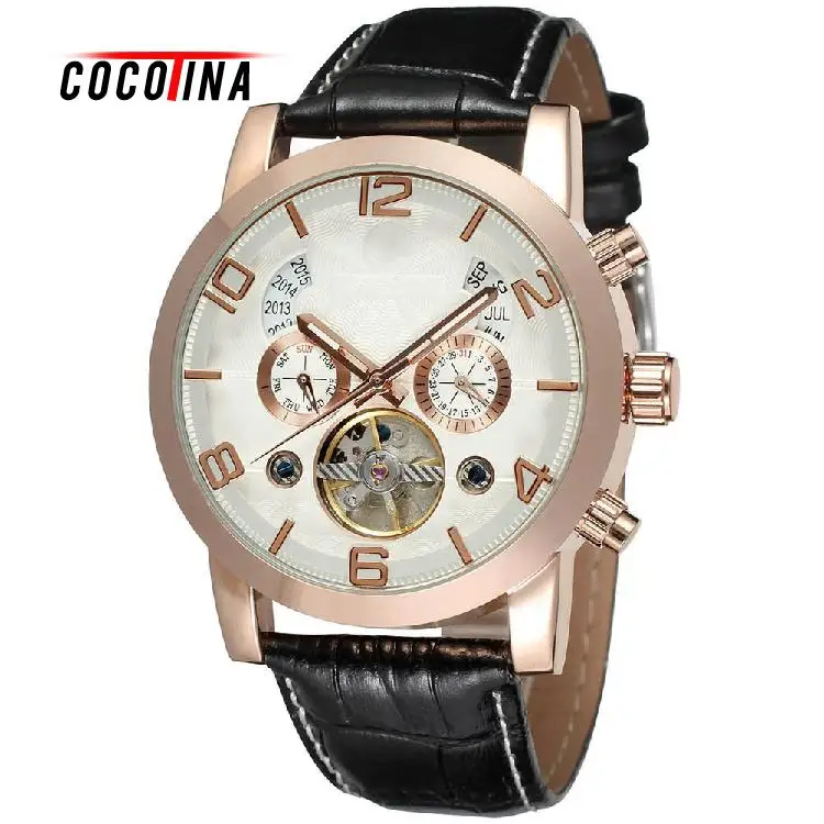 

COCOTINA Mens Wrist Automatic Self Wind Watch Multifunction Mechanical Auto Analog Date Day Leather Strap Male Clock LSB3684