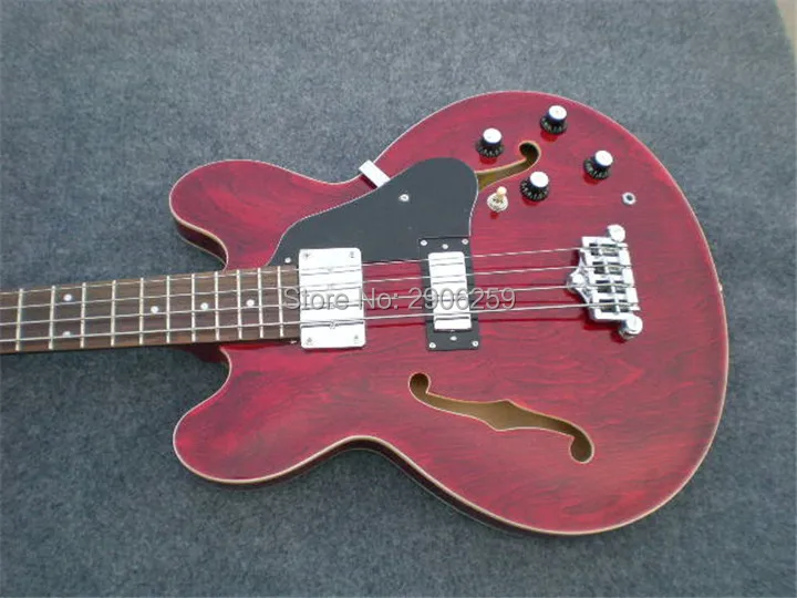 

Semi hollow bass guitar.transparent red.chrome hardware.factory direct free shipping