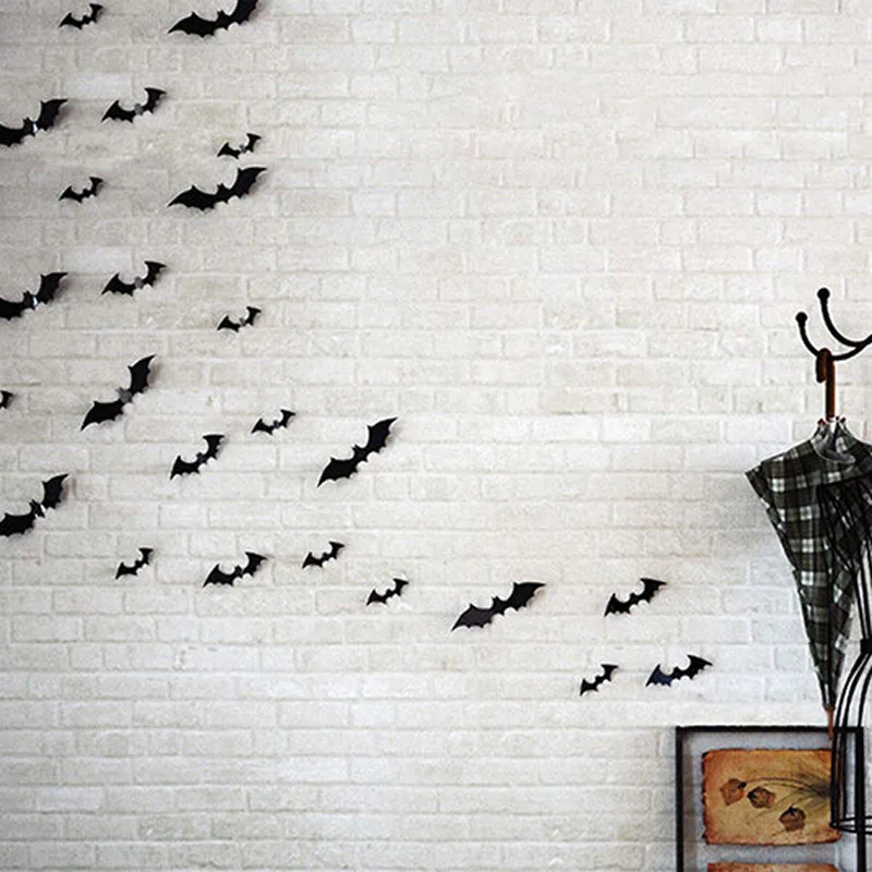 12pcs 3D DIY Bat Wall Sticker Black Decal HomesParty Decorations Halloween decor