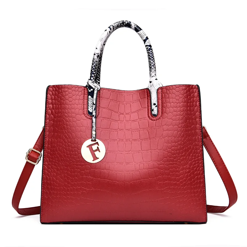 Роскошные женские сумки с крокодиловым узором, модные кожаные сумки через плечо для женщин, дизайнерская Большая вместительная сумка-тоут - Цвет: Red