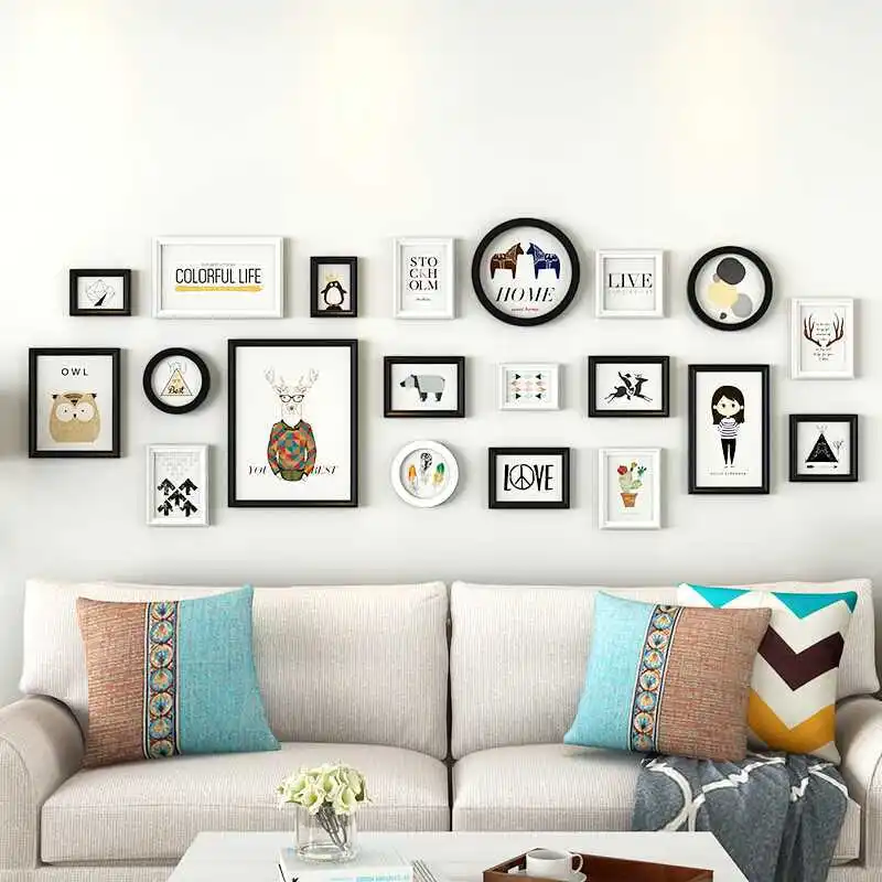 

Picture Frame Set Wall Hanging Wooden Wall Photo Frame Set Round Shape Rectangle Home Decor 20pcs Decorative Wall Frames Wood