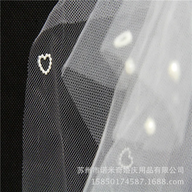 

2016 New 4 Layers Ribbon Edge Wedding Veil With Pearls White Ivory Short 4 Layers Bridal Veil Veu de Noiva